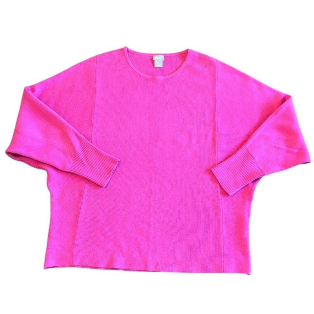 Chico's Sweater Dolman Sleeve Womens Size 1 M Pink Silk Blend Ribbed Pullover